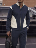 Casual Patchwork Zip-Up Sports Jacket Set
