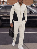 Casual Patchwork Zip-Up Sports Jacket Set