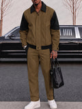 Urban Casual Colorblock Bomber Jacket Pants Set
