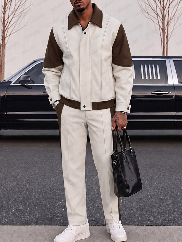 Urban Casual Colorblock Bomber Jacket Pants Set