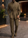 Refined Cinched Waist Mandarin Collar Jacket Set
