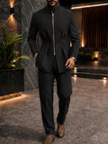 Refined Cinched Waist Mandarin Collar Jacket Set