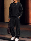 Casual Contrast Faux-Leather Sweatshirt Pants Set