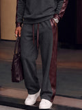 Casual Contrast Faux-Leather Sweatshirt Pants Set