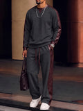 Casual Contrast Faux-Leather Sweatshirt Pants Set