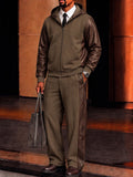 Smart Casual Faux Leather Paneled Hood Jacket Set