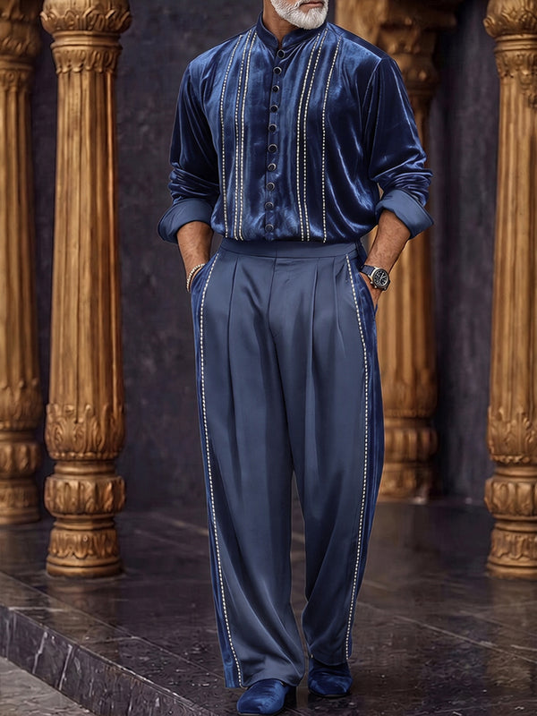 Vintage-Inspired Velvet Shirt Pants Set