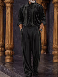 Vintage-Inspired Velvet Shirt Pants Set