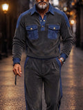 Retro Denim-Look Velvet Patchwork 2-Piece Set