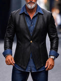 Retro Streetwear Denim-Look Faux Leather Jacket