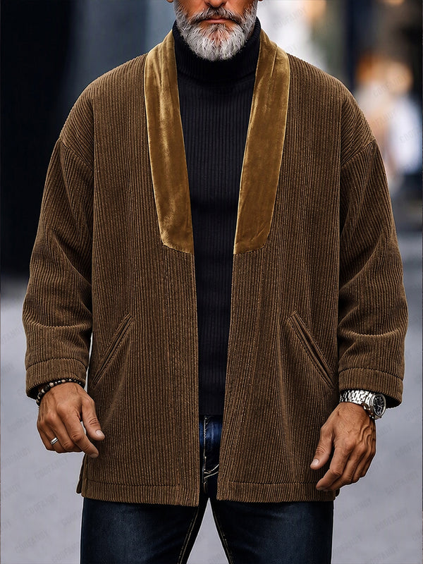 Casual Velvet Collar Corduroy Open Front Cardigan