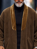 Casual Velvet Collar Corduroy Open Front Cardigan
