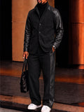 Fashion Faux Leather Patchwork Suede Jacket Pants Set