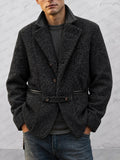 Casual Faux Leather Trim Tweed Blazer