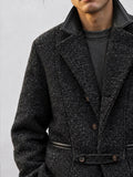 Casual Faux Leather Trim Tweed Blazer