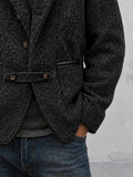 Casual Faux Leather Trim Tweed Blazer