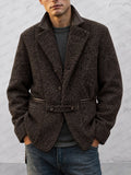 Casual Faux Leather Trim Tweed Blazer