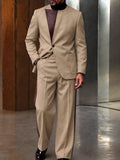 Modern Tailored Collarless Twill Blazer Pants Set