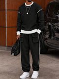 Trendy Casual Contrast Color Sweatshirt and Joggers Set