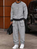 Trendy Casual Contrast Color Sweatshirt and Joggers Set