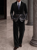 Smart Casual Faux Leather Panel Corduroy Blazer Set
