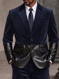 Smart Casual Faux Leather Panel Corduroy Blazer Set