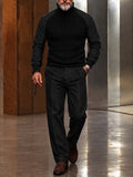 Stylish Knit Panel Denim Look Turtleneck Top Pants Set