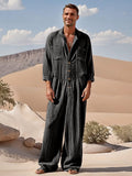 Leisure Loose Fit 100% Cotton Jumpsuit Jumpsuit coofandy Black M 
