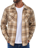 Casual Flannel Plaid Shirt Jacket (US Only) Jackets coofandy Khaki S 