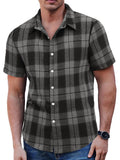 Classic Short Sleeve Checkered Shirt Shirts coofandy Black/Grey S 