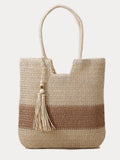 Vacation Casual Color Block Straw Shoulder Bag