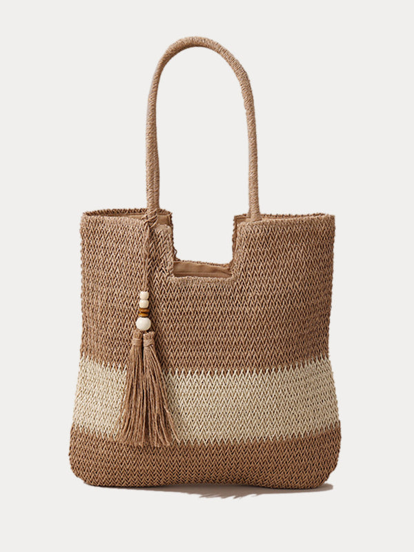 Vacation Casual Color Block Straw Shoulder Bag