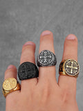 Vintage Signet Style Crucifix Rings Accessories coofandy 