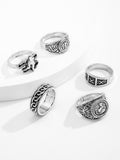 Retro Totem Design 5 Pcs Ring Set