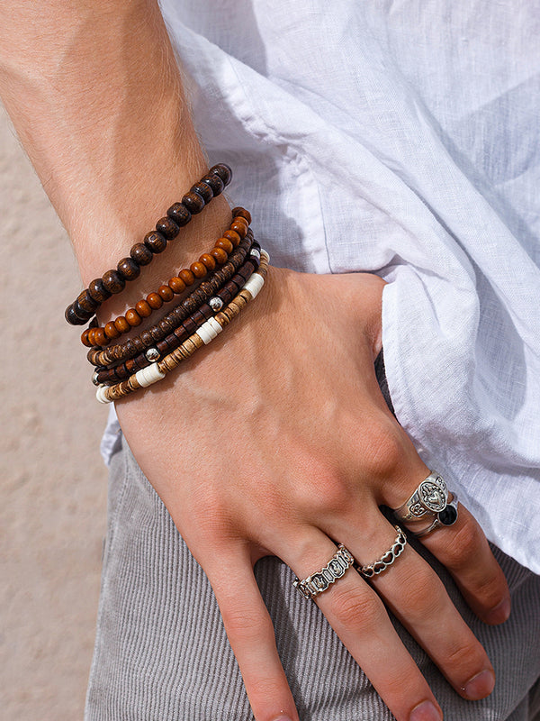 5Pcs Retro Wooden Bead Bracelet Set