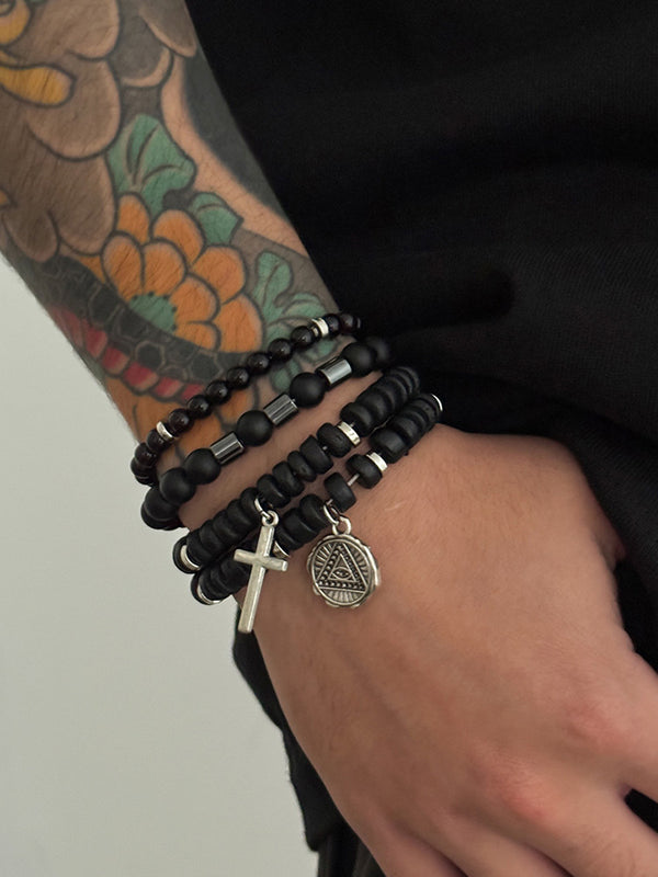 4Pcs Stackable Beaded Cross Bracelet Set