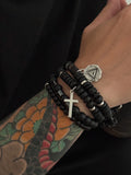 4Pcs Stackable Beaded Cross Bracelet Set