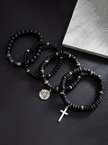 4Pcs Stackable Beaded Cross Bracelet Set