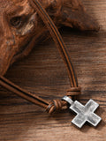 Vintage Cross Pendant Leather Necklace