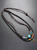 Boho Layered Turquoise Beaded Pendant Necklace