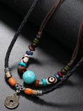 Boho Layered Turquoise Beaded Pendant Necklace