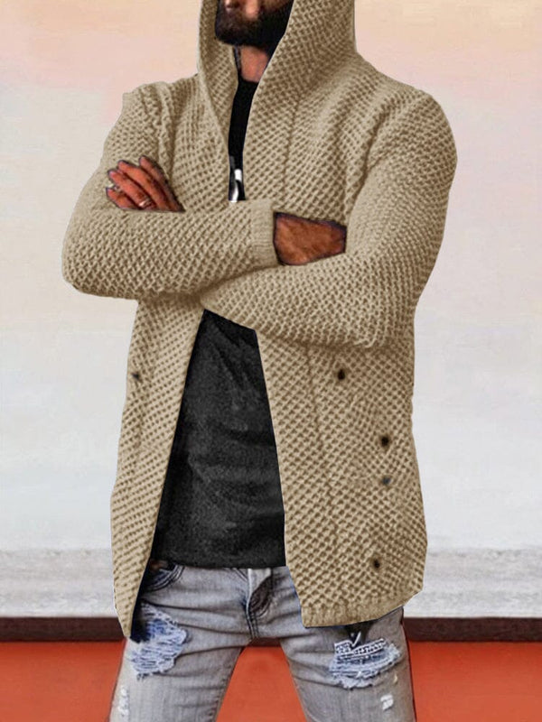 Solid Hooded Holey Sweater Coat Sweaters coofandystore Khaki S 