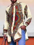 Ethnic style Graphic Long Shirt Shirts coofandystore Beige M 