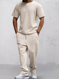 Casual Waffle T-shirt Set Sets coofandystore Khaki M 