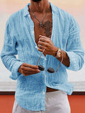 Soft Solid Cotton Linen Shirt Shirts coofandy Clear Blue S 