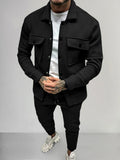 Casual Suede 2-Piece Set Sets coofandy Black M 