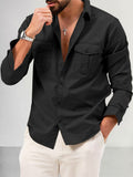 Casual Double Pockets Solid Shirt Shirts coofandy Black S 