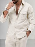 Casual Double Pockets Solid Shirt Shirts coofandy White S 