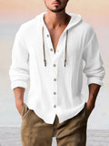 Casual Cotton Linen Hooded Top Shirts coofandy White S 