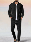 Athleisure Soft Waffle Jacket Set Sets coofandy Black S 